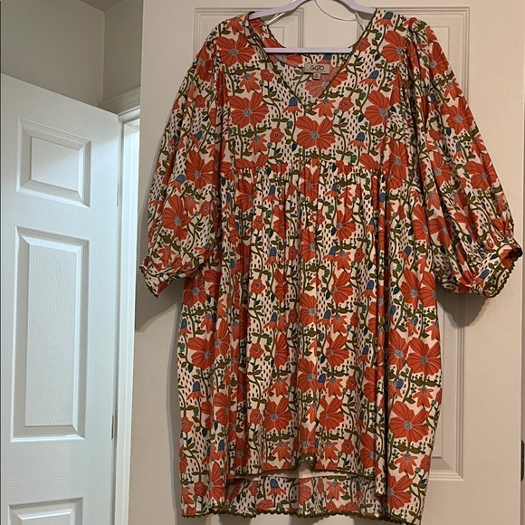 Floral Midi Dress in Orange and Green - Picture 1 of 4